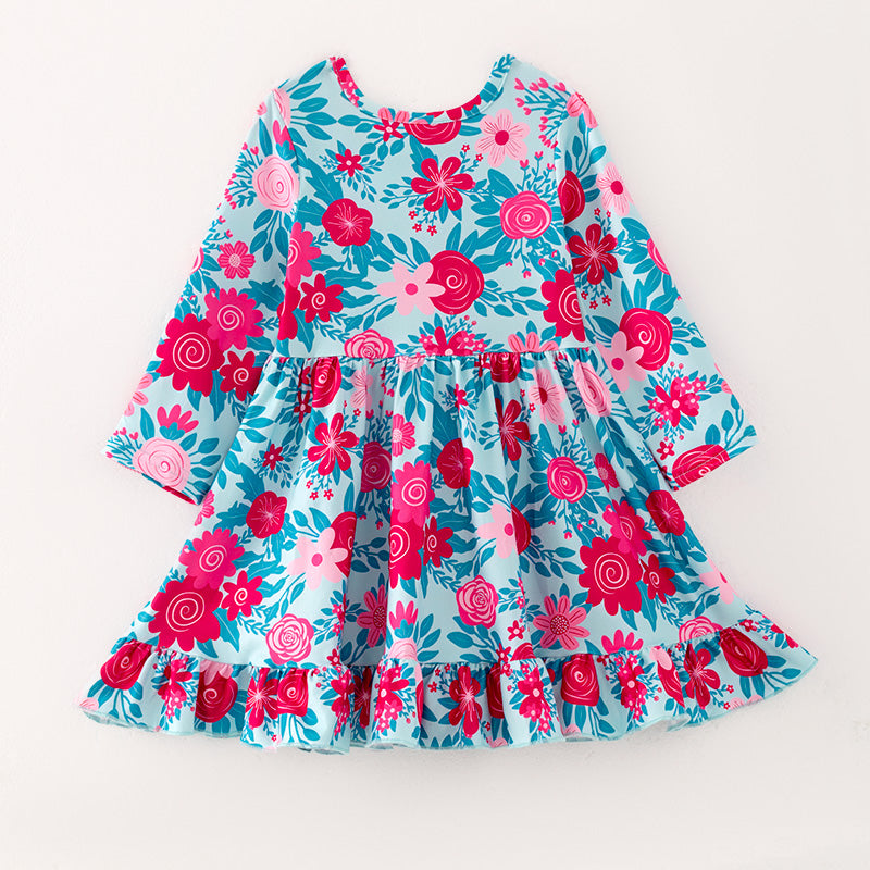 （In Stock E4-3-2）Girls Fall Floral Print Dress