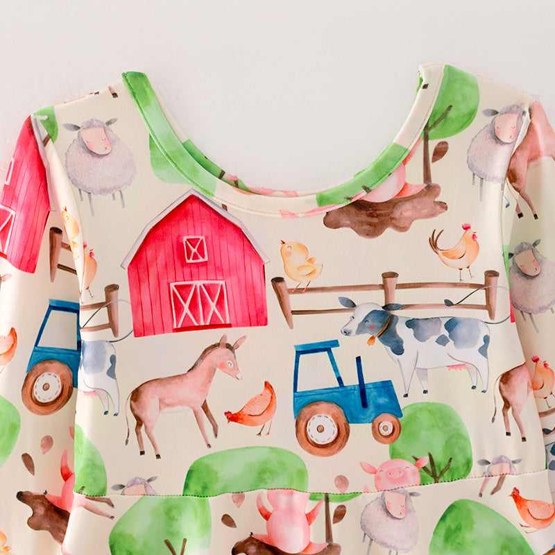 （In Stock E4-5-2）Girls Fall Farm Print Dress