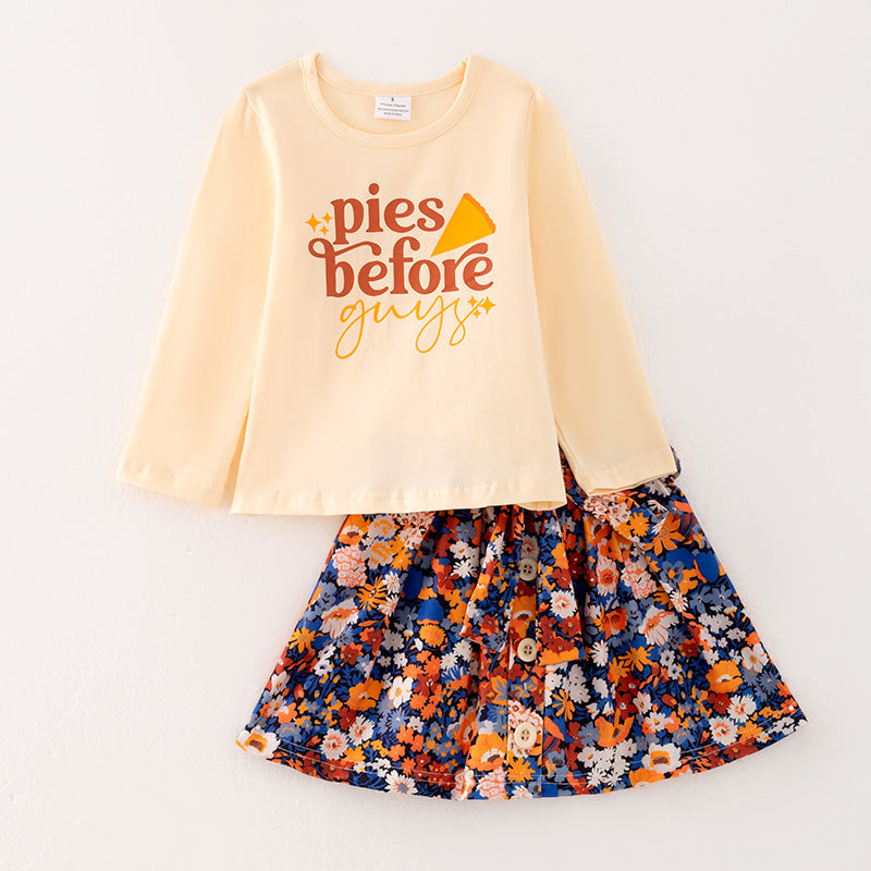 （In Stock L25-4-3）Girls Thanksgiving Print Skirt Set