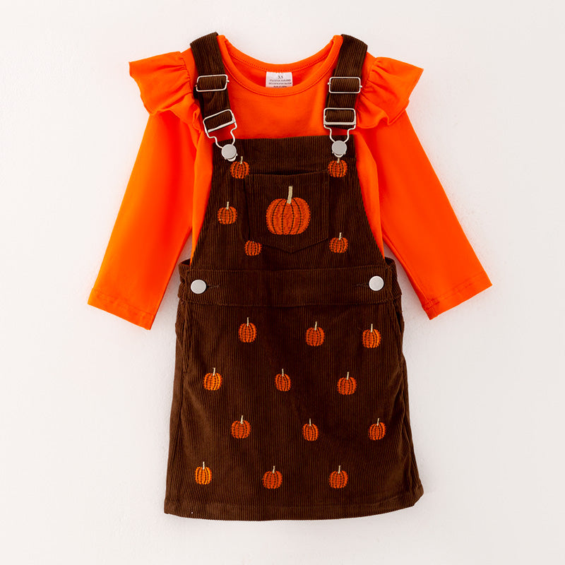 （In Stock L25-4-2）Girls Thanksgiving Embroidery Suspenders Dress Suit