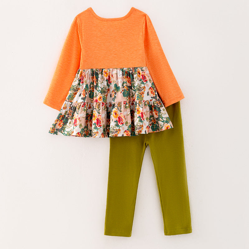 （In Stock E31-3-3）Girls Fall Floral Print Outfit Set