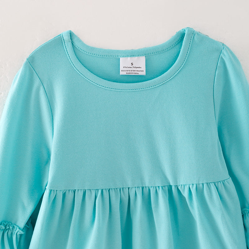 （In Stock L30-3-1）Girls Fall Turquoise Outfit Set