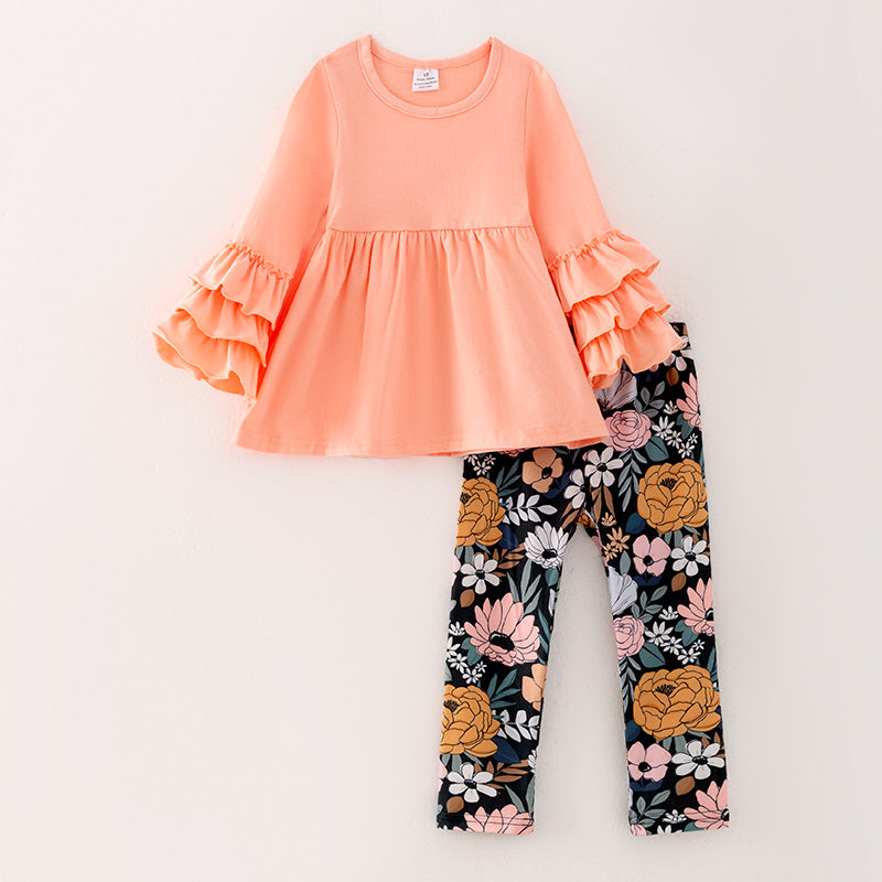 （In Stock G27-3-2）Girls Fall Cotton Top Floral Print Pants Set