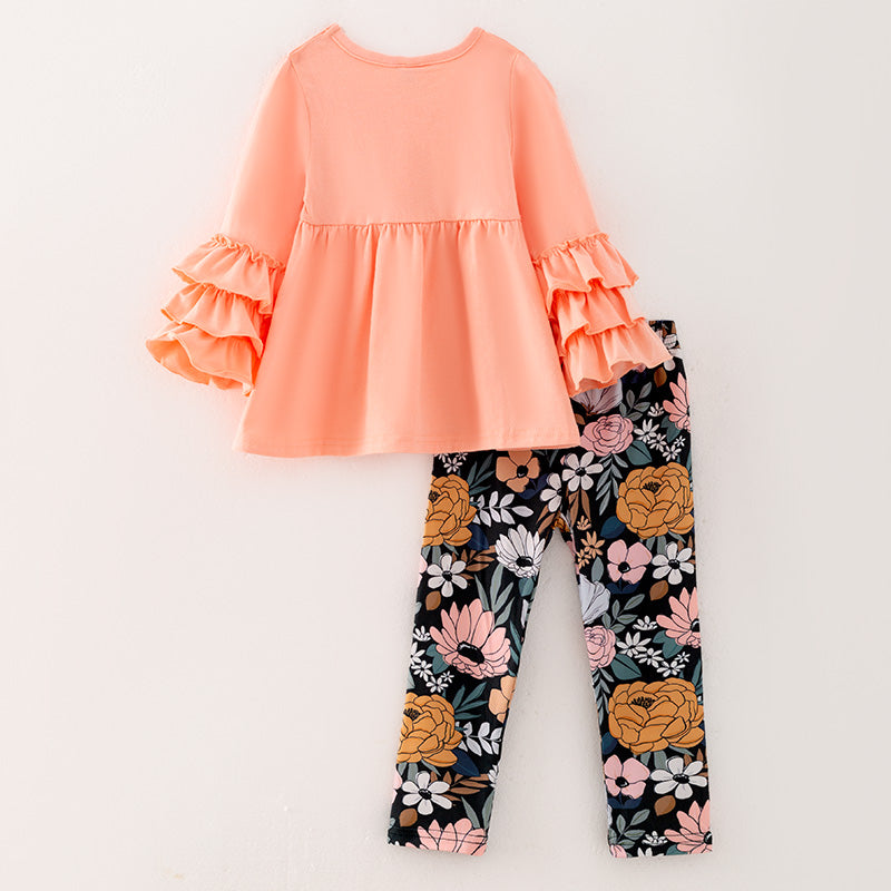 （In Stock G27-3-2）Girls Fall Cotton Top Floral Print Pants Set