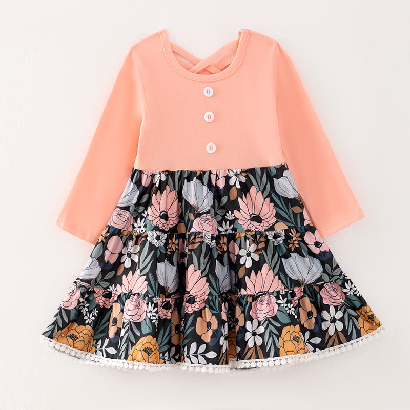 （In Stock G27-3-2）Girls Fall Floral Print Dress