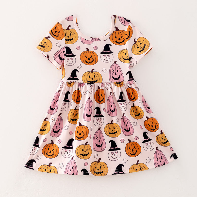 （In Stock E31-1-2）Girls Halloween Print Dress