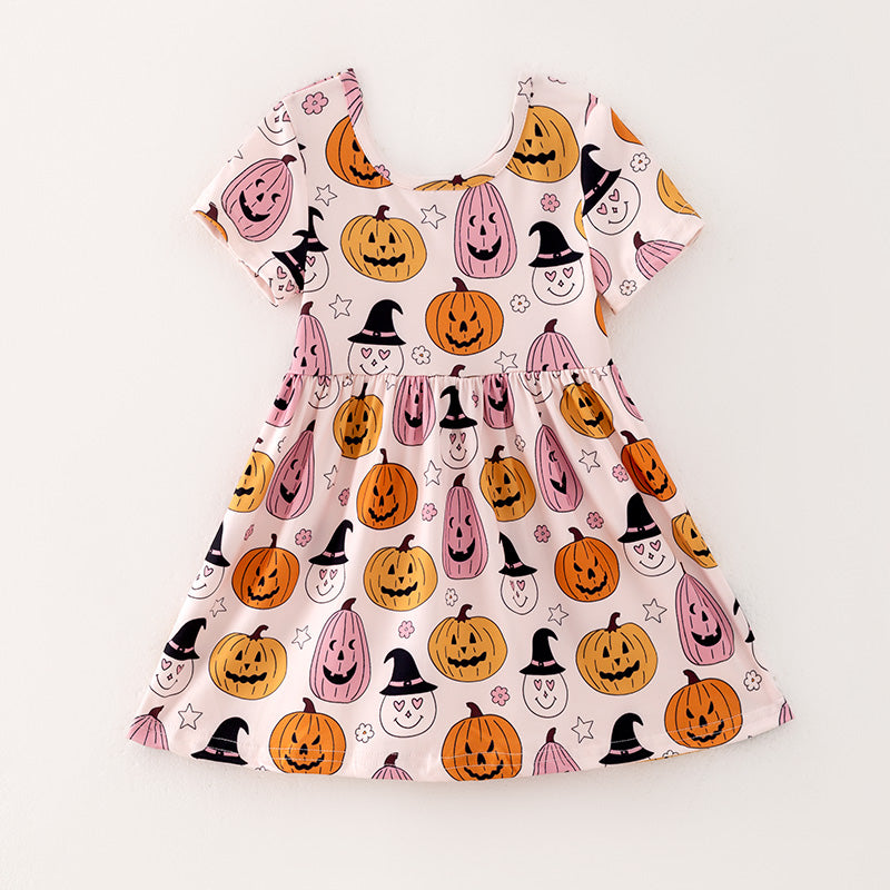 （In Stock E31-1-2）Girls Halloween Print Dress