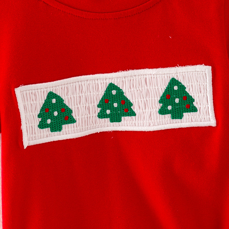 （In Stock A5-6-2）Baby Boys Christmas Tree Embroidery Smocked Romper