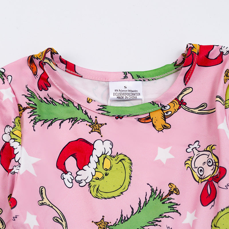 （In Stock G14-3-1）Girls Grinch Pink Twirl dress