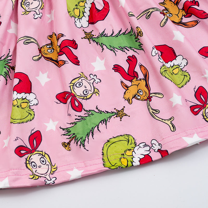 （In Stock G14-3-1）Girls Grinch Pink Twirl dress