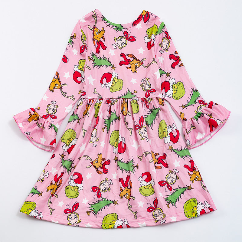 （Pre Order）Girls Grinch Pink Twirl dress