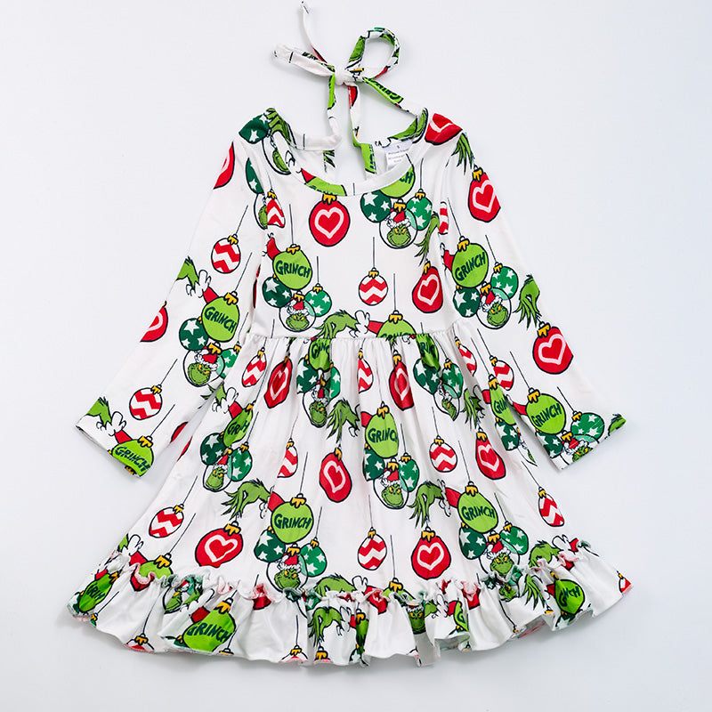 （In Stock G14-02-01）Grinch long sleeve dress