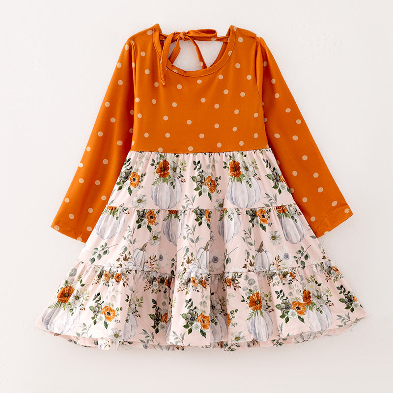 （In Stock Q3-2-1）Girls Thanksgiving Print Dress