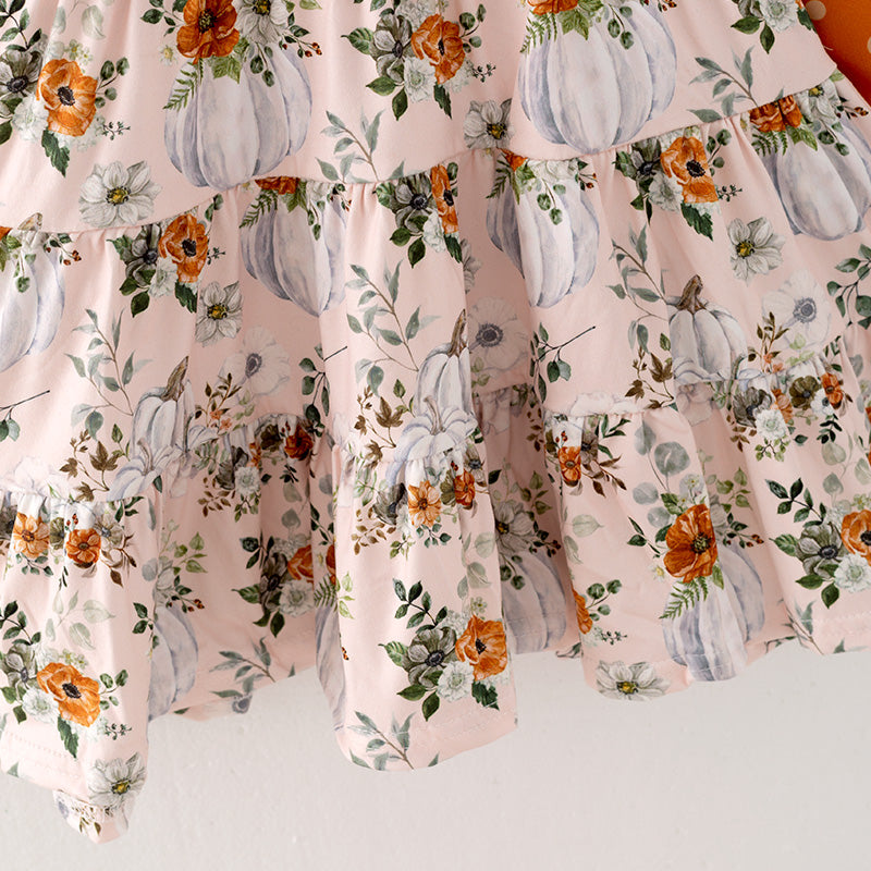 （In Stock Q3-2-1）Girls Thanksgiving Print Dress