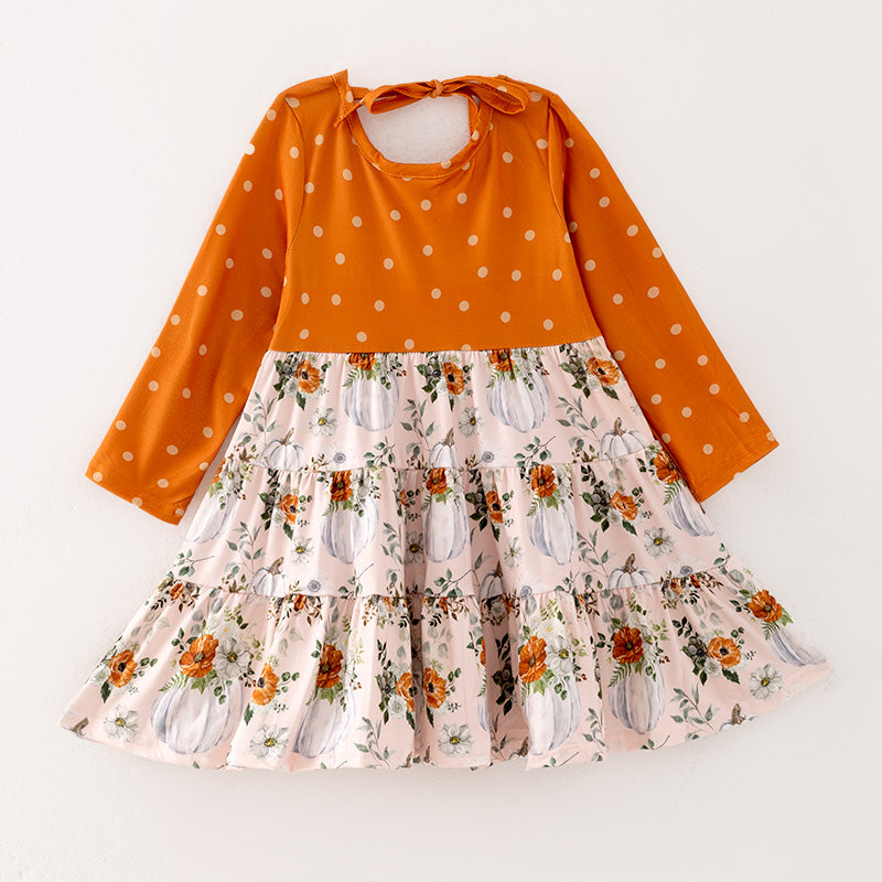 （In Stock Q3-2-1）Girls Thanksgiving Print Dress