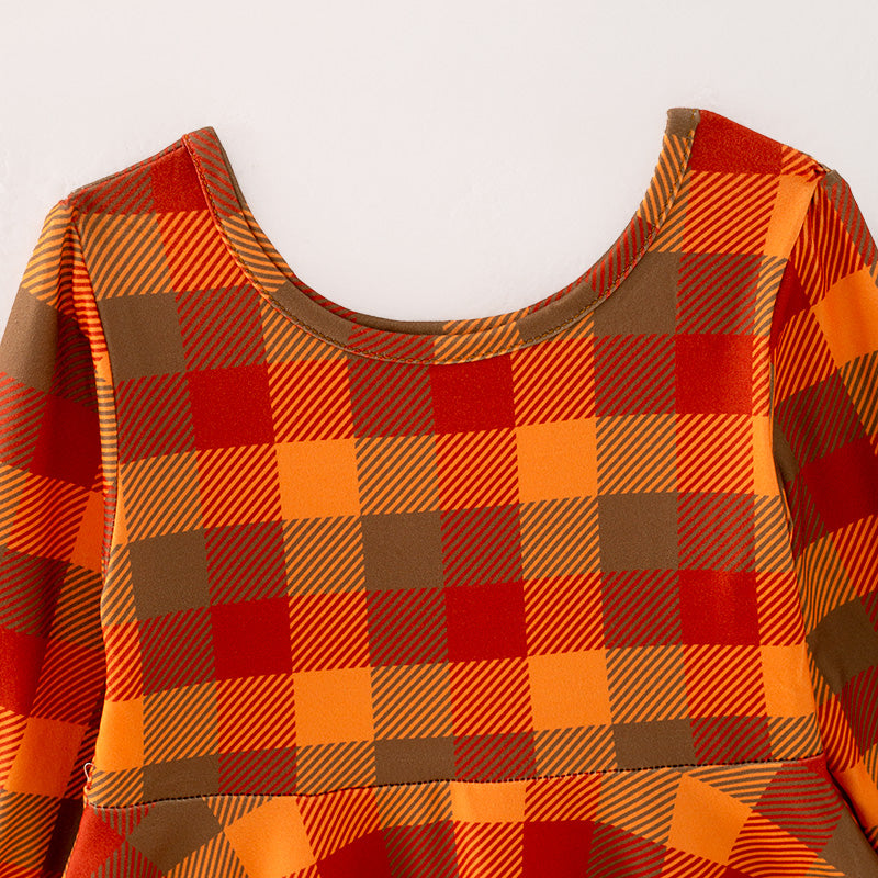 （In Stock Q3-2-2）Girls Thanksgiving Plaid Print Dress