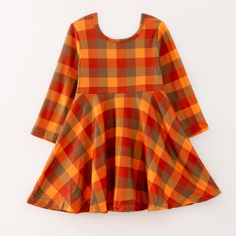 （In Stock Q3-2-2）Girls Thanksgiving Plaid Print Dress