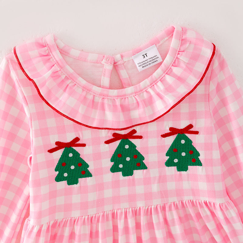 （In Stock L5-1-3）Girls Christmas Tree Embroidery Dress