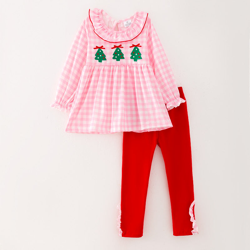 （In Stock L29-4-1）Girls Christmas Tree Embroidery Outfit Set