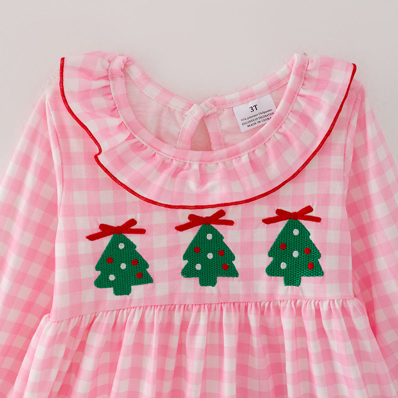 （In Stock L29-4-1）Girls Christmas Tree Embroidery Outfit Set