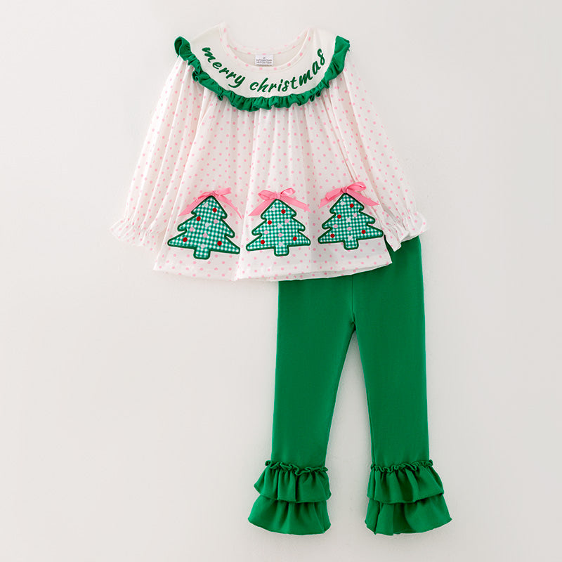 （In Stock E25-5-2）Girls Christmas Applique Outfit Set