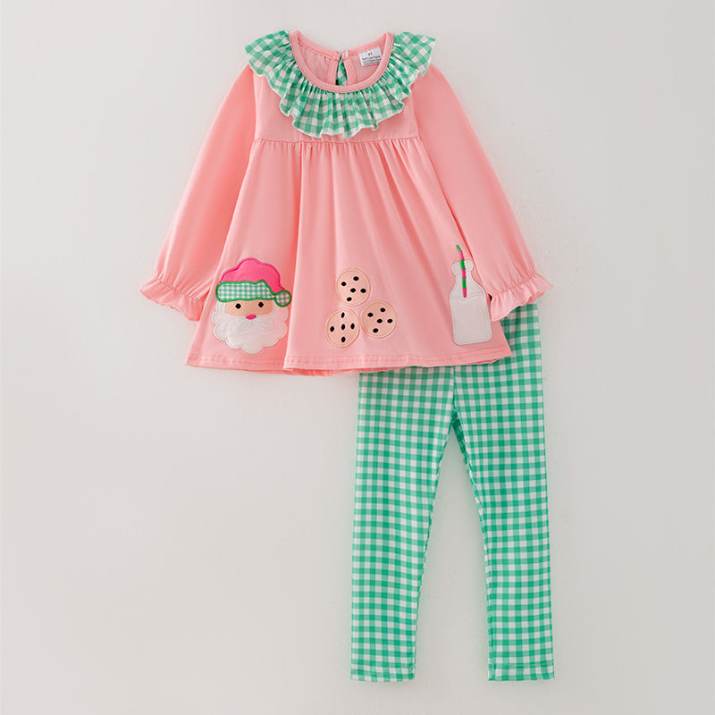 （In Stock E25-2-1）Girls Christmas Applique Outfit Set