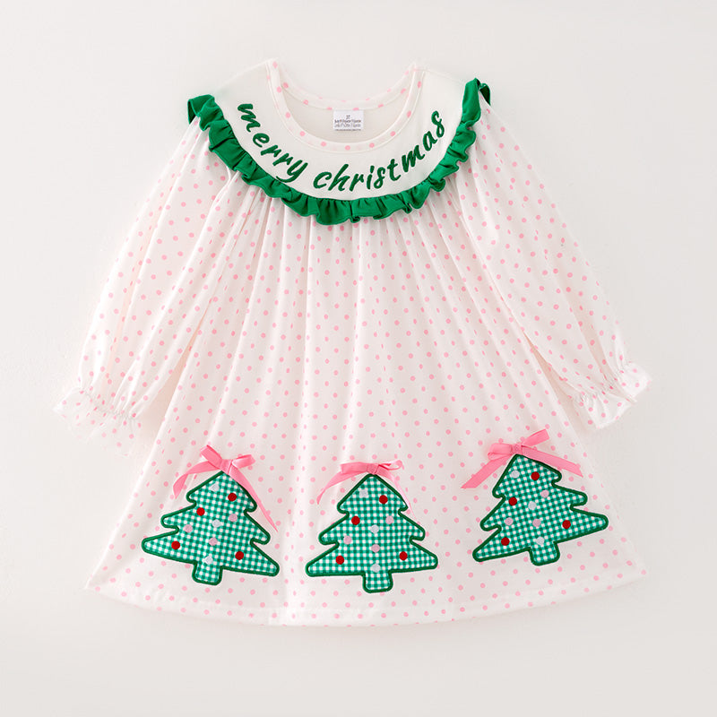 （In Stock E28-2-3）Girls Christmas Applique Dress