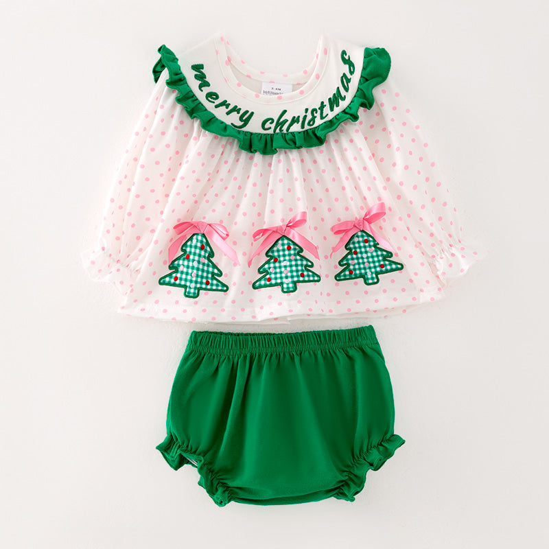 （In Stock E25-3-3）Baby Girls Christmas Applique Bloomer Set