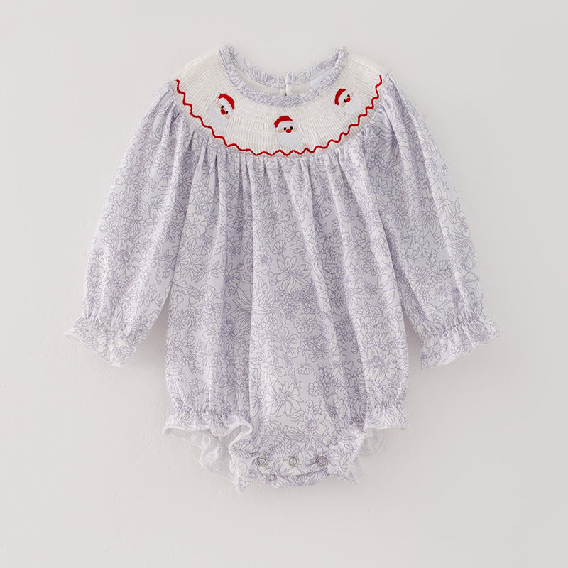 （In Stock E3-1-1）Baby Girls Christmas Embroidery Smocked Romper