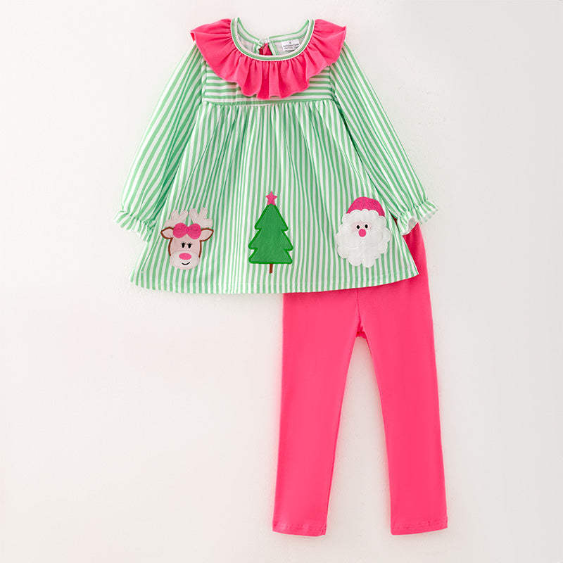 （In Stock E27-3-3）Girls Christmas Applique Outfit Set