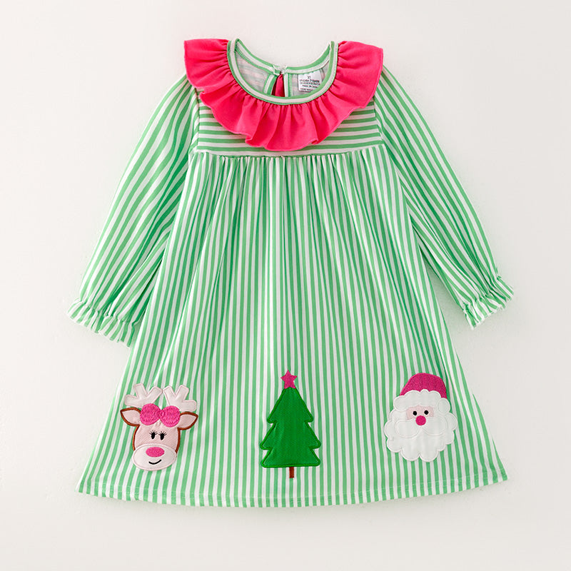 （In Stock E25-3-3）Girls Christmas Applique Dress