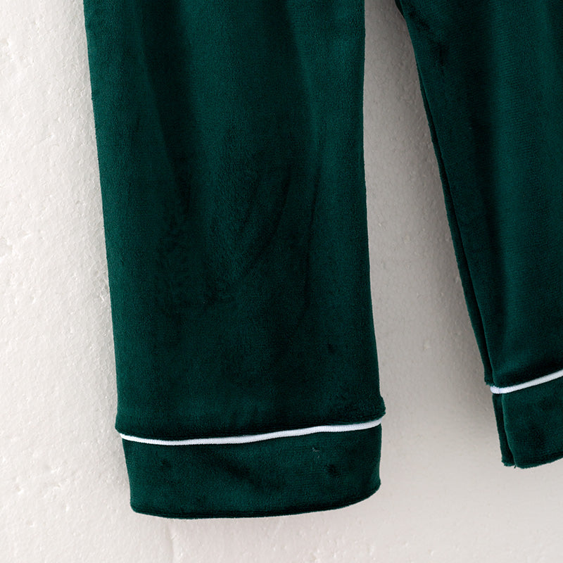 （In Stock A4-7-1）Boys Christmas Green Velvet Pajamas