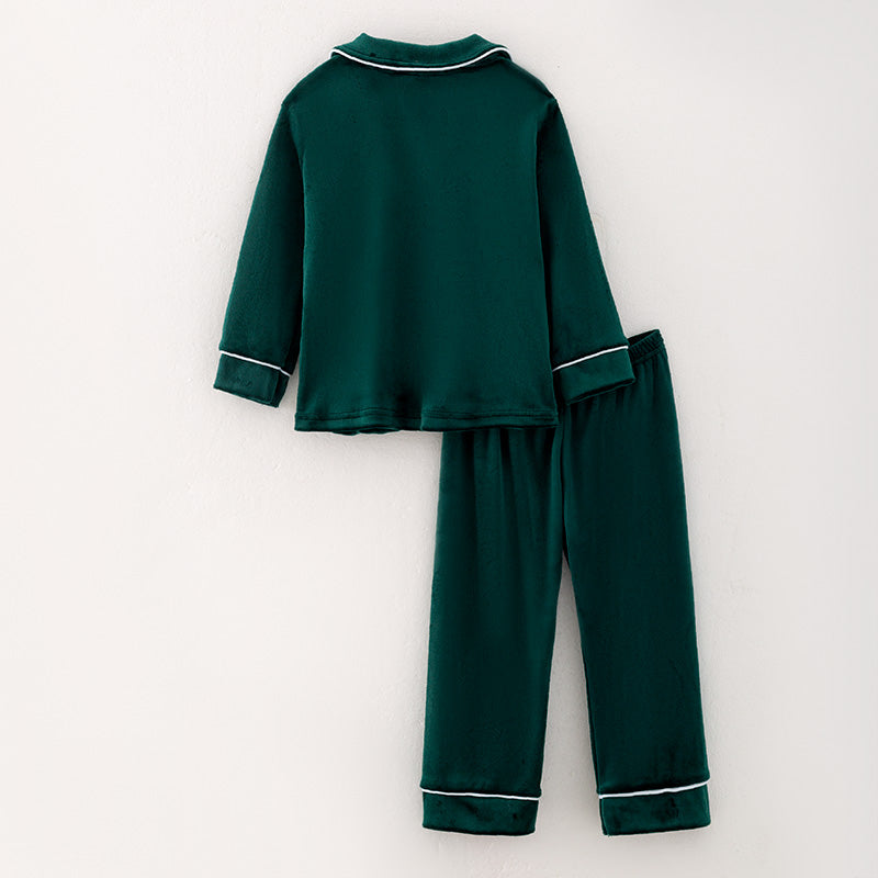 （In Stock A4-7-1）Boys Christmas Green Velvet Pajamas