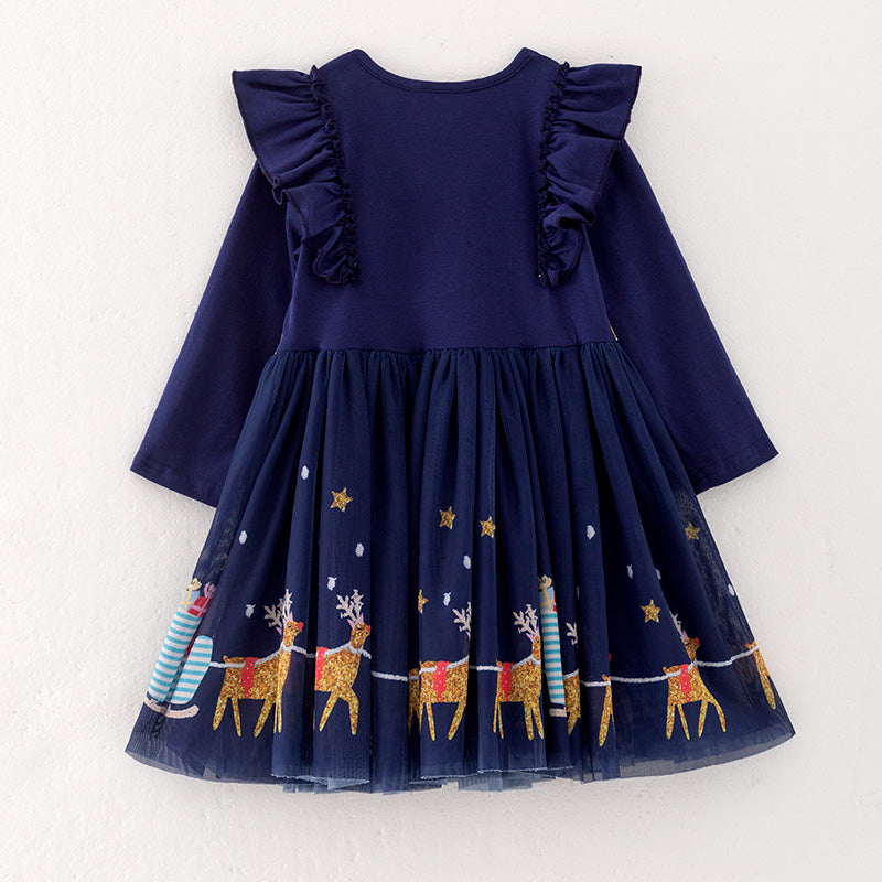 （In Stock E28-5-1）Girls Christmas Print Tulle Dress