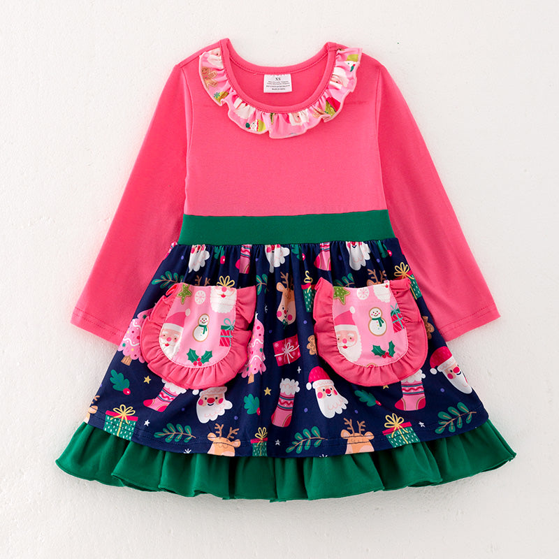 （In Stock L36-5-3）Girls Christmas Print Dress