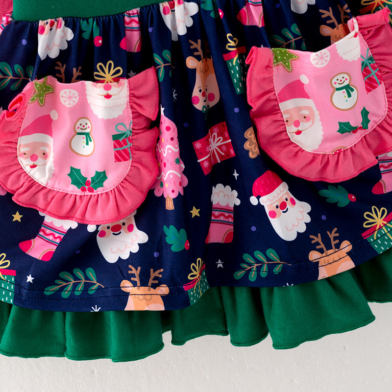 （In Stock L36-5-3）Girls Christmas Print Dress