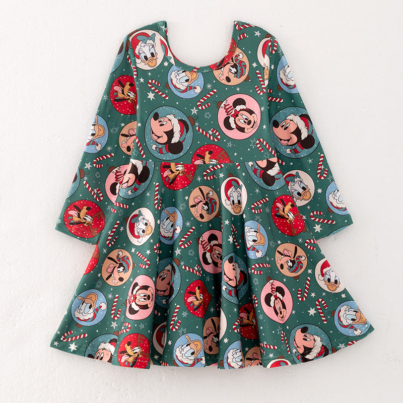 （Pre-order）Girls Christmas Cartoon Print Dress