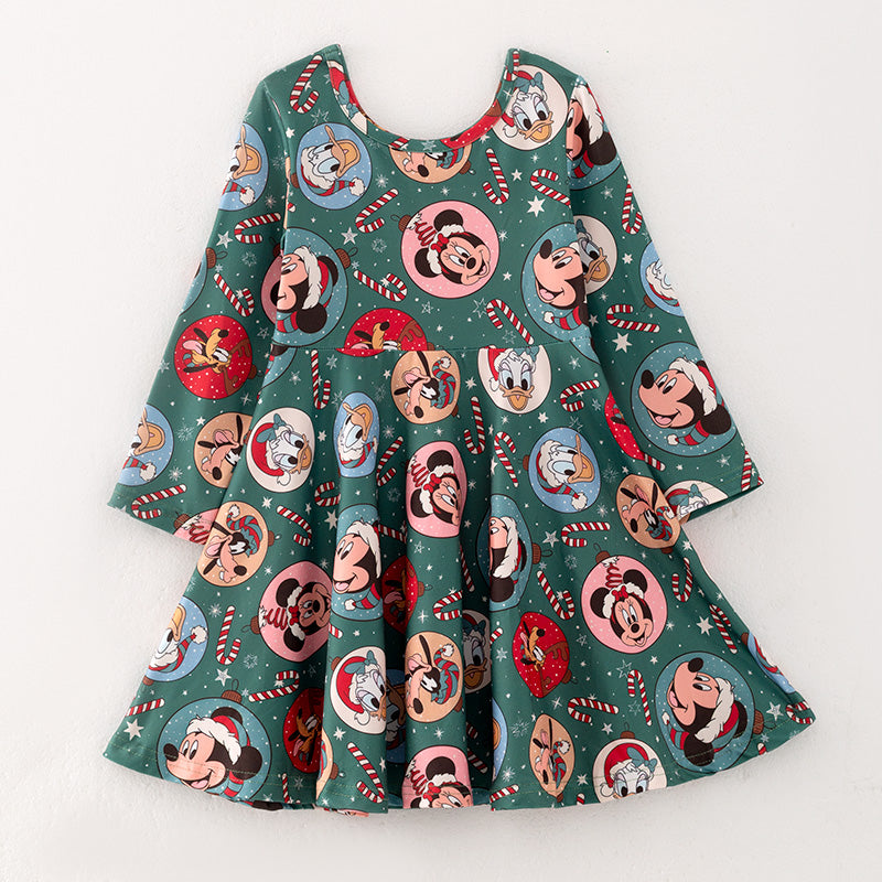 （Pre-order）Girls Christmas Cartoon Print Dress