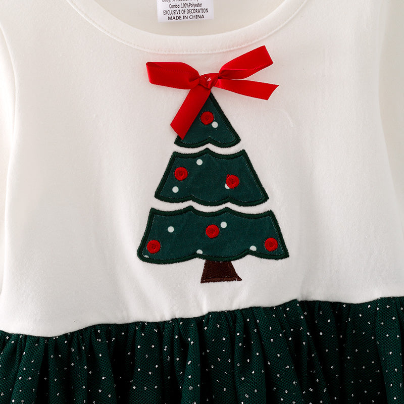 （In Stock G25-2-1）Girls Christmas Tree Applique Tulle Dress