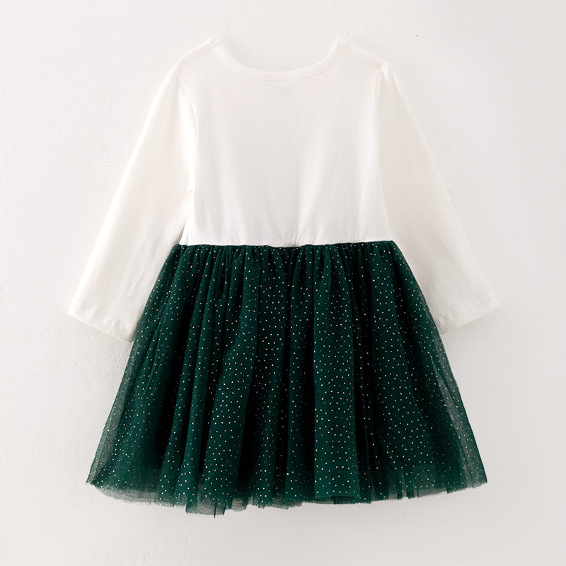 （In Stock G25-2-1）Girls Christmas Tree Applique Tulle Dress