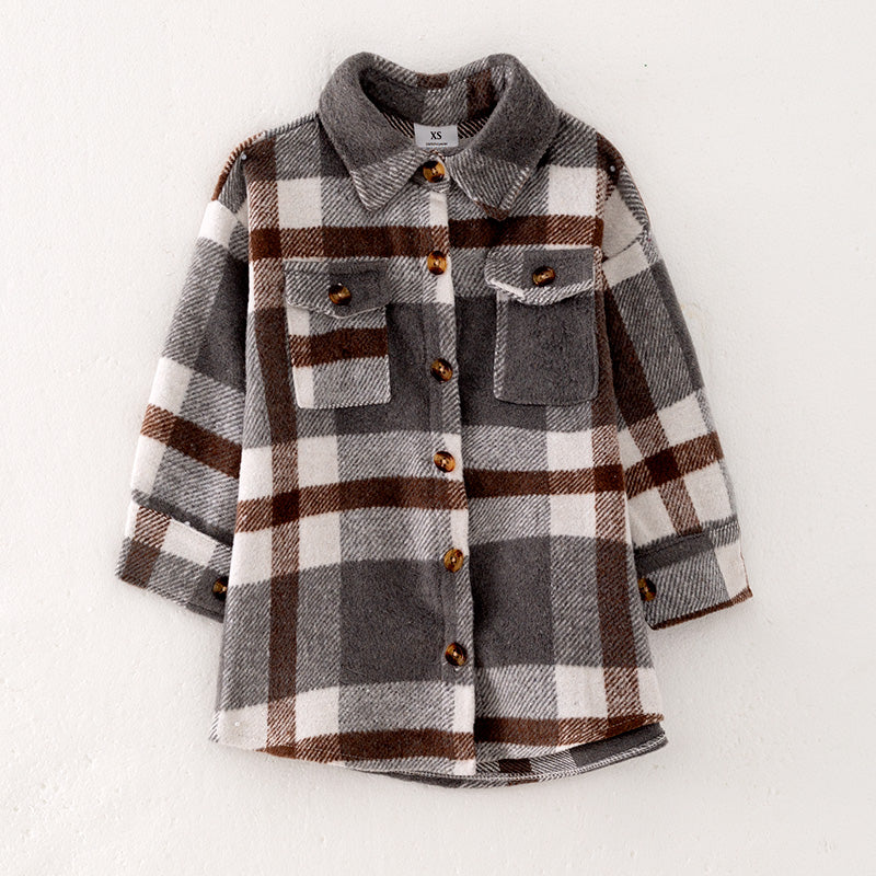 （In Stock E28-5-1）Mommy and Me Fall and Winter Long Plaid Coat