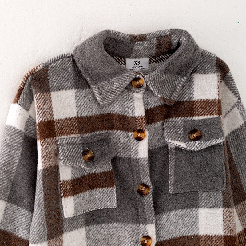 （In Stock E28-5-1）Mommy and Me Fall and Winter Long Plaid Coat