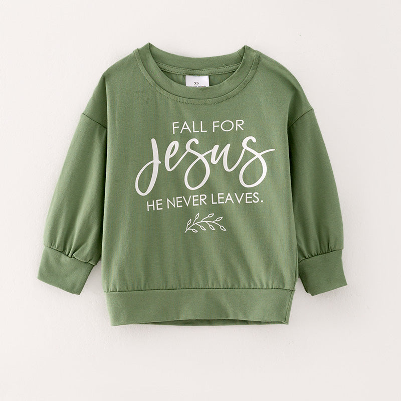 （In Stock E27-3-2）Girls Fall For Jesus Print Cotton Top