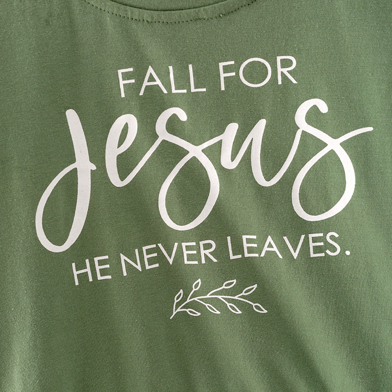 （In Stock E27-3-2）Girls Fall For Jesus Print Cotton Top