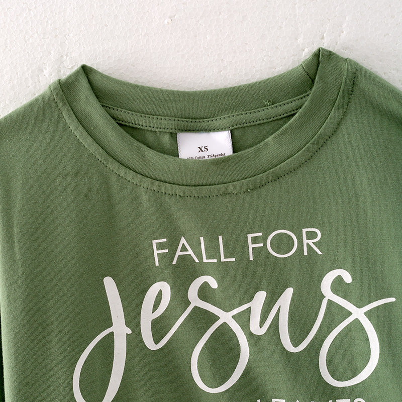 （In Stock E27-3-2）Girls Fall For Jesus Print Cotton Top