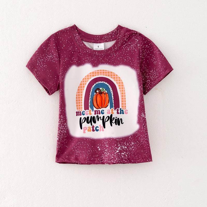 （In Stock E27-2-2）Girls Fall Pumpkin Print Milk Silk Top