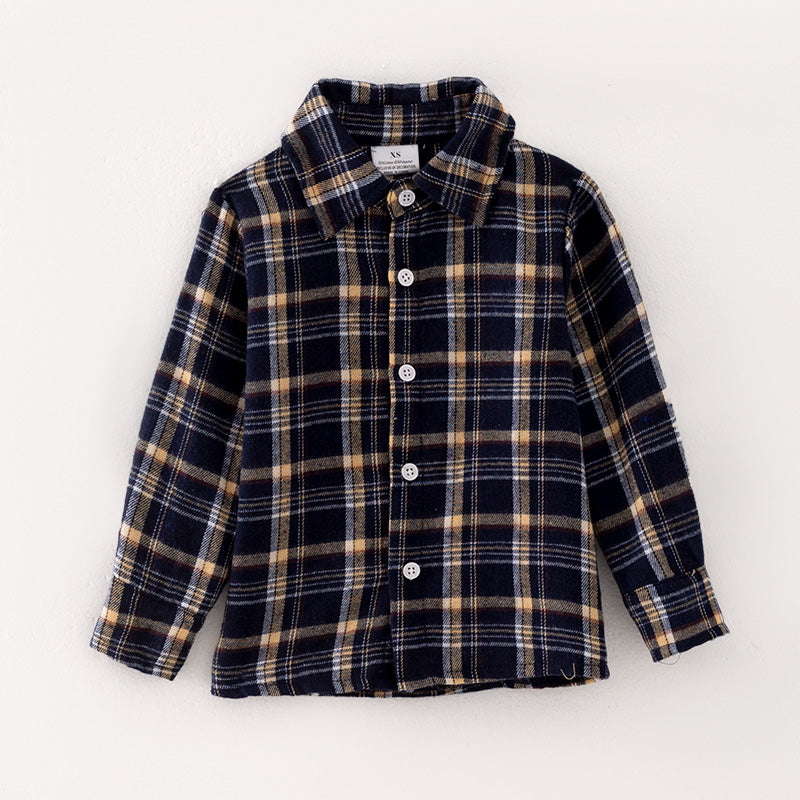 （In Stock E27-5-2）Boys Fall Black Plaid Shirt