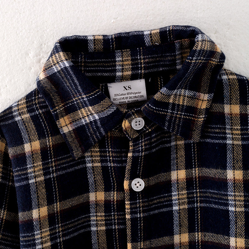 （In Stock E27-5-2）Boys Fall Black Plaid Shirt