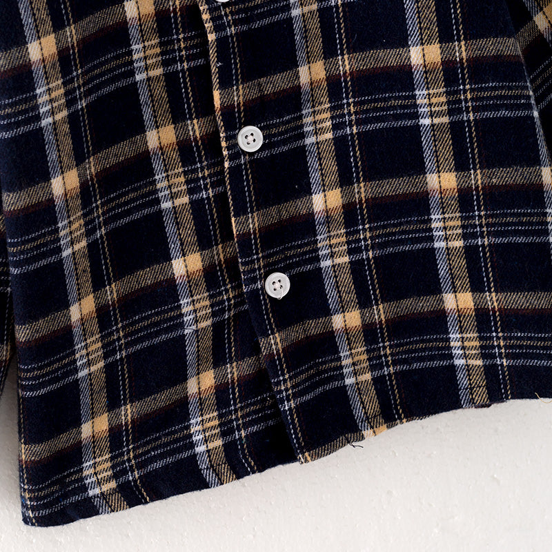 （In Stock E27-5-2）Boys Fall Black Plaid Shirt