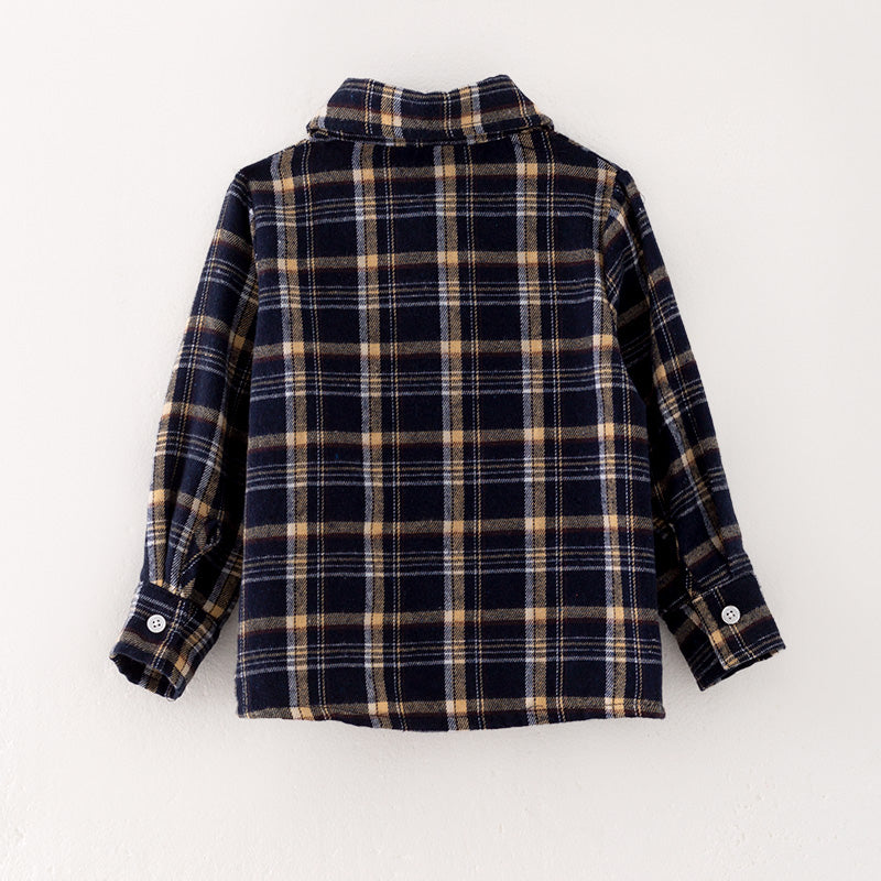 （In Stock E27-5-2）Boys Fall Black Plaid Shirt